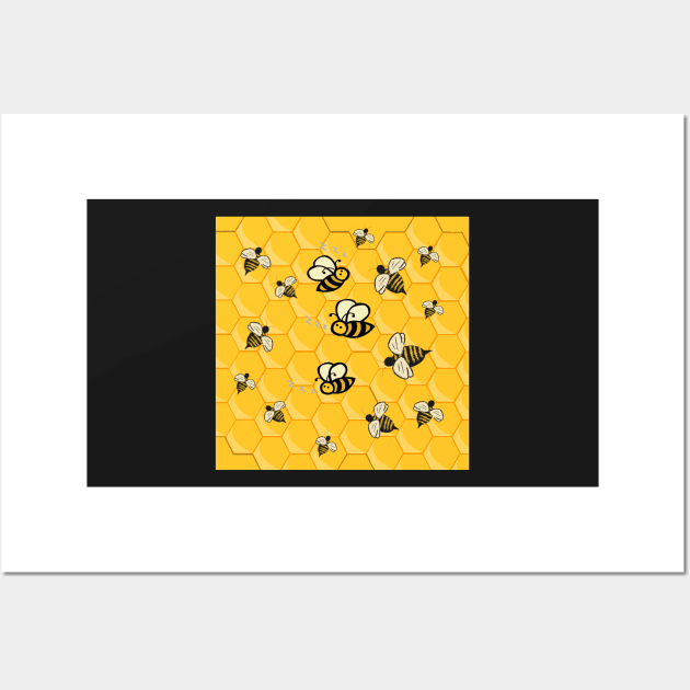 Mother's Day Gift Ideas: Cute Bee & Honeycomb pattern Happy Inspirational Design Save the Bees Wall Art by tamdevo1